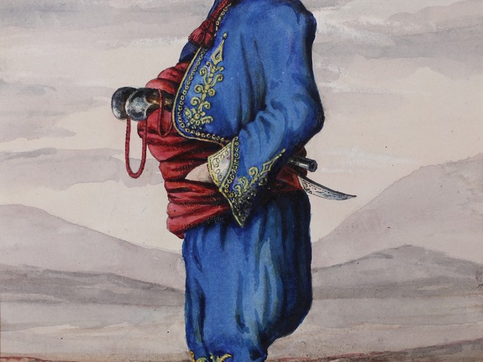 Mann aus der Dobrudscha, Aquarell, 1858. (vergrößerte Bildansicht wird geöffnet)