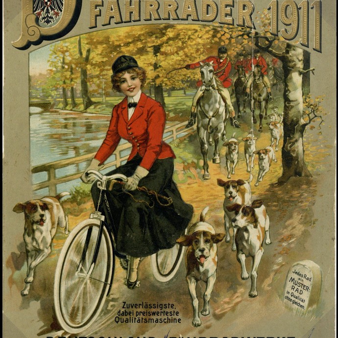 Coverbild der Preisliste von 1911 mit einem Deutschland-Fahrrad (öffnet vergrößerte Bildansicht)