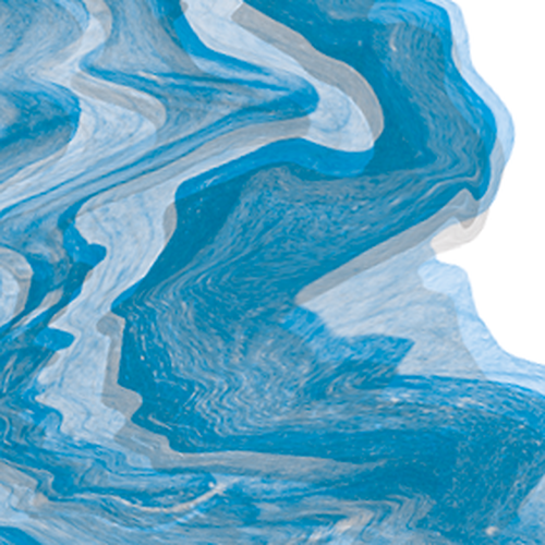Das Keyvisual der Ausstellung. Es zeigt ein Blau eingefärbtes Bild mit Wellenmuster