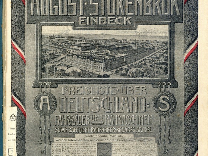 Titelblatt der Preisliste von 1911 mit dem Deutschland-Fahrrad-Werk in Einbeck (vergrößerte Bildansicht wird geöffnet)