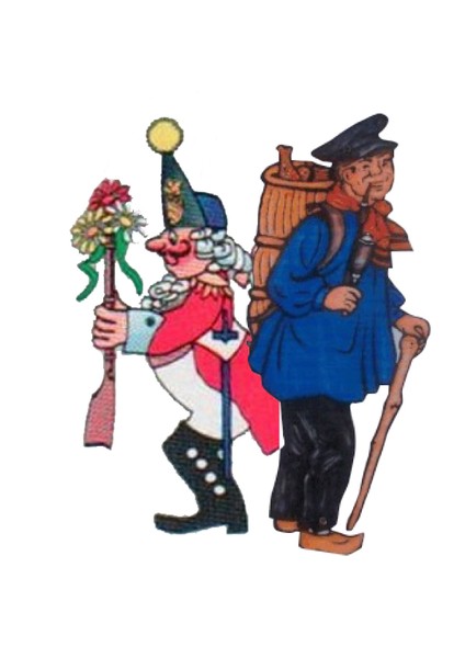 Eine Collage der Zeichnungen von Kiepenkerl und Jeck von Maximilian Hänisch (Bild: © gemeinfrei/Mönsterlänner Kiepenkiärls, Meerschke un Tüötten e.V.)