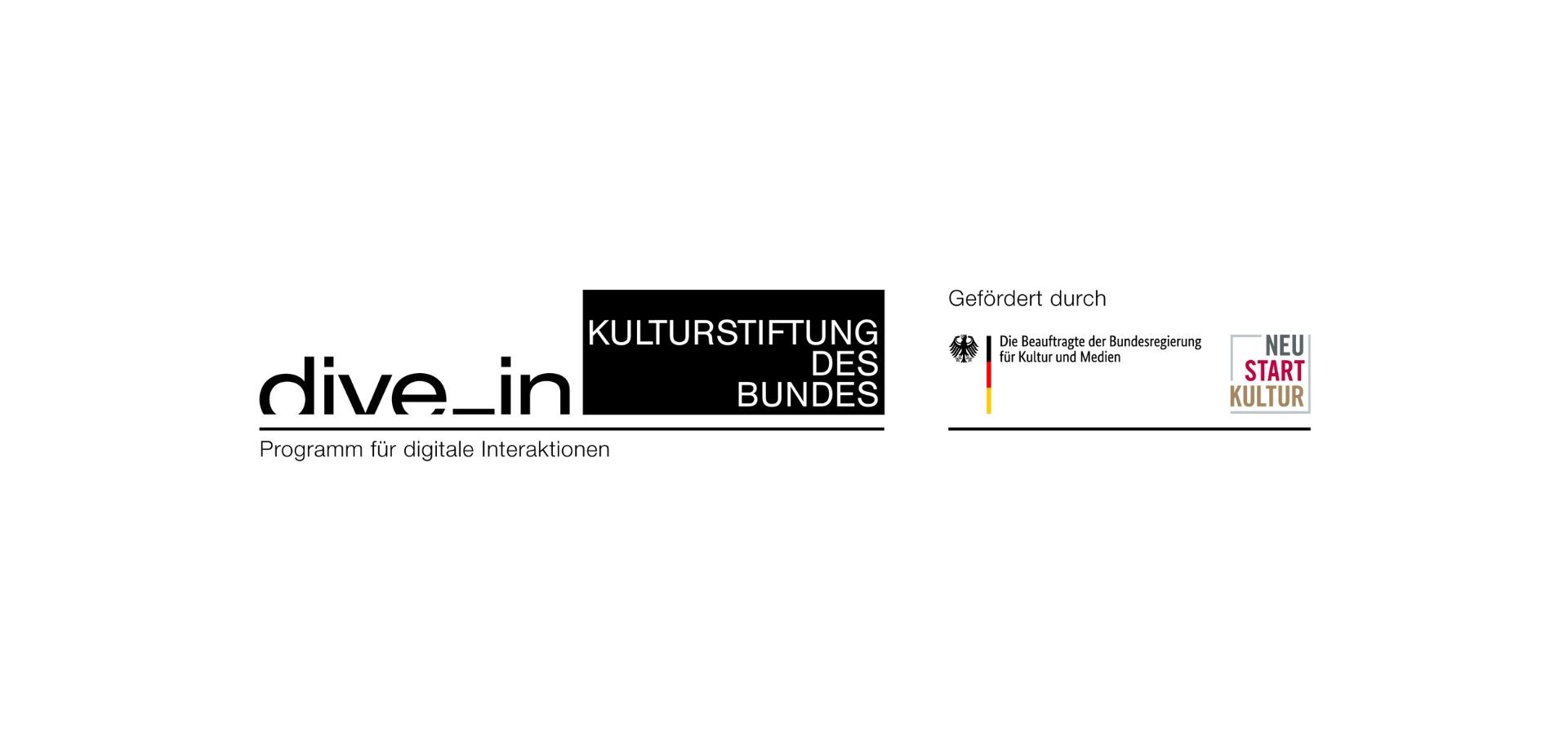 Logos der Fördergeber: Projekt Dive In, Kulturstiftung des Bundes, Bundesregierung