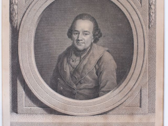Porträt des Moses Mendelssohn, Kupferstich von J.F. Bause Leipzig 1772, nach Anton Graff. (vergrößerte Bildansicht wird geöffnet)