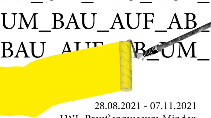 Plakat zur Ausstellung "AUF_AB_UM_BAU"