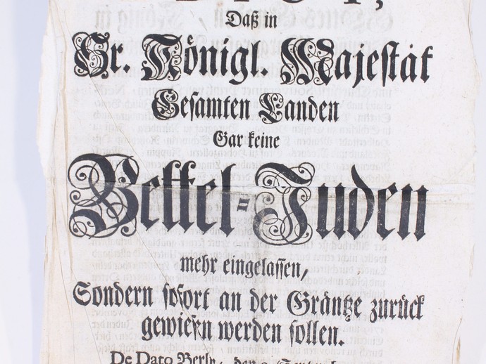 Titelblatt des "Edicts gegen die Betteljuden", Berlin 1738. (vergrößerte Bildansicht wird geöffnet)