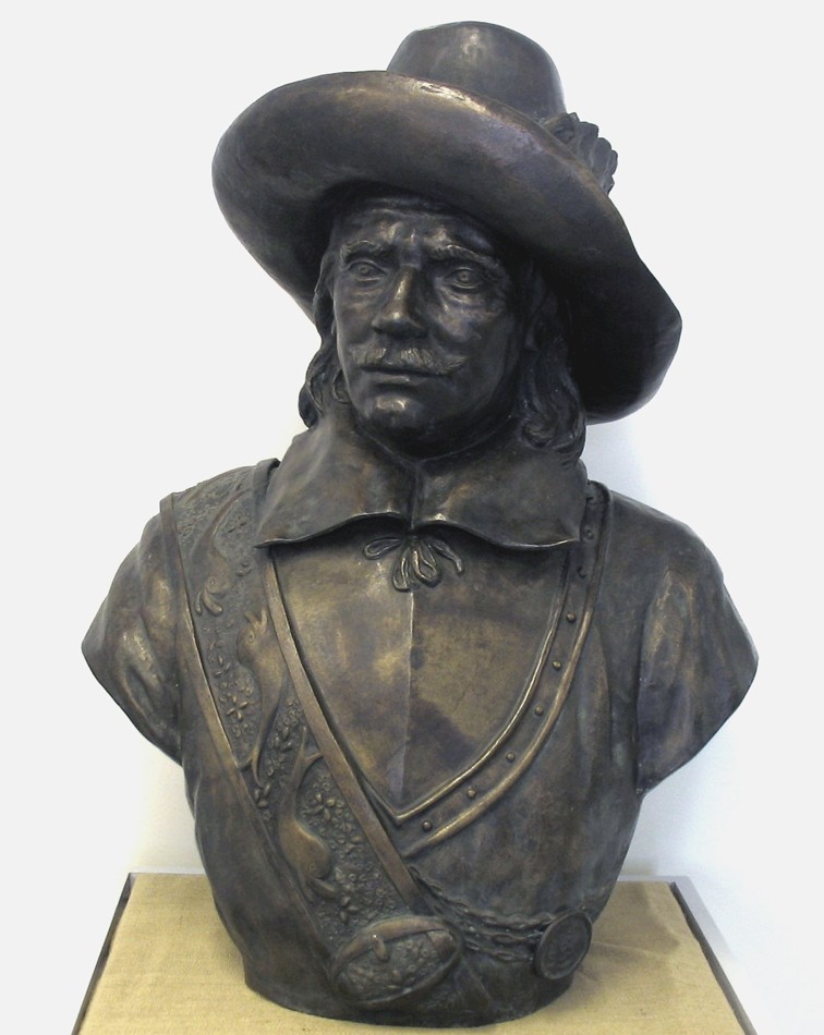 Bronzebüste von Benjamin Raule mit Hut.