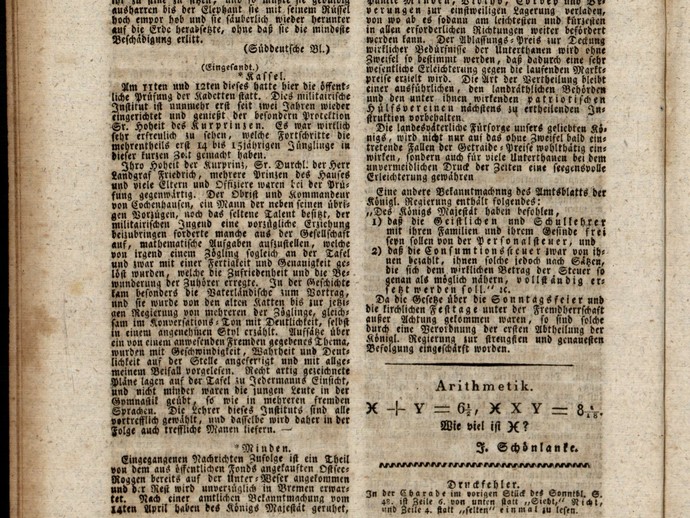 Im Mindener Sonntagsblatt wurde am 20. April 1817 von den Getreidelieferungen aus dem Ostsee-Raum berichtet. (vergrößerte Bildansicht wird geöffnet)