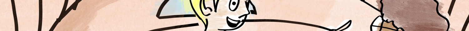 Comicartig gezeichnete Kinderfiguren springen um ein Seil herum